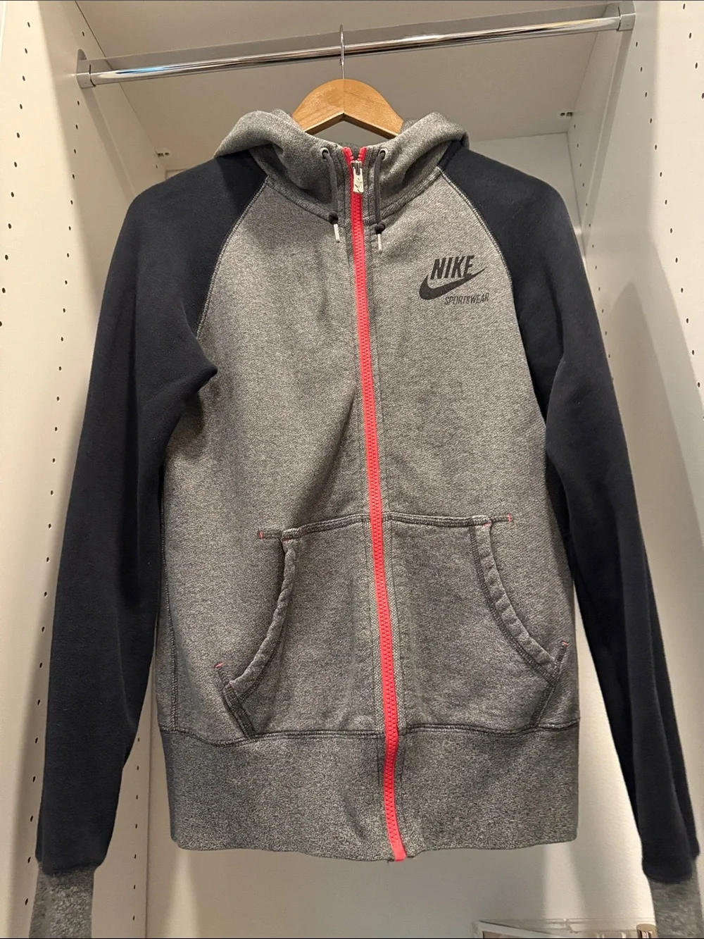 Nike Grey & Black Zip Hoodie with Pink Zipper